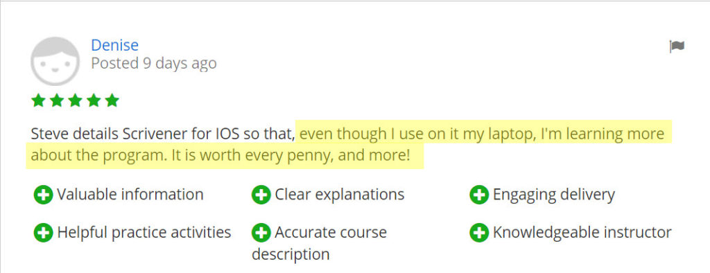 Scrivener for iOS training feedback from Denise
