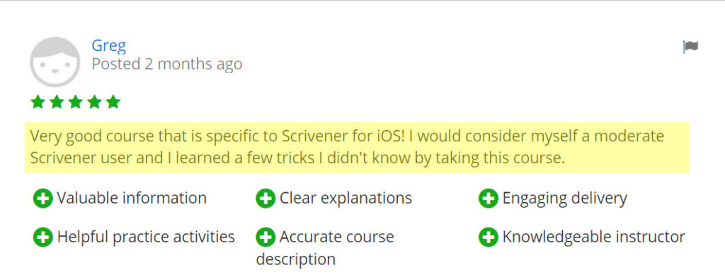 Scrivener for iOS training feedback from Greg