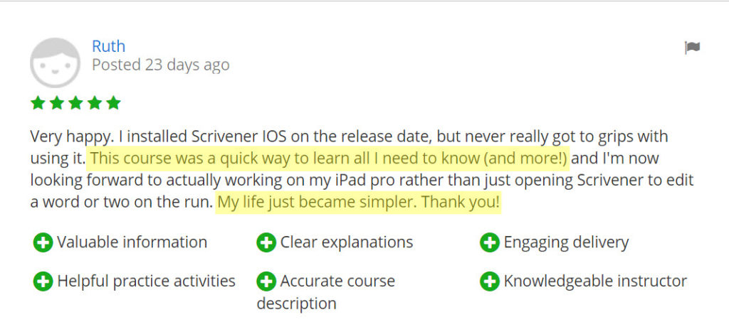 Scrivener for iOS training feedback from Ruth