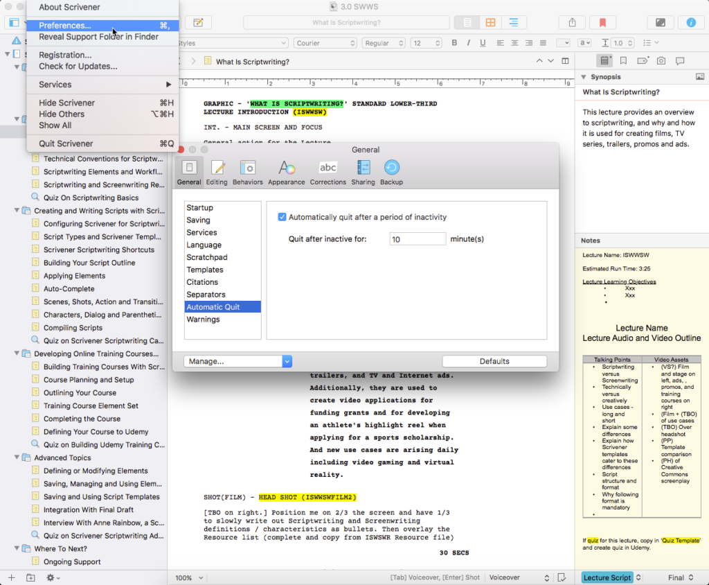 Scrivener Auto Quit feature is a best Scrivener iOS sync setting