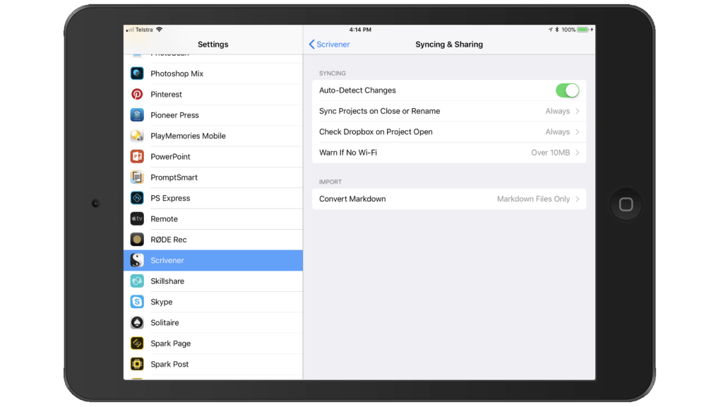Best Scrivener iOS Sync Settings