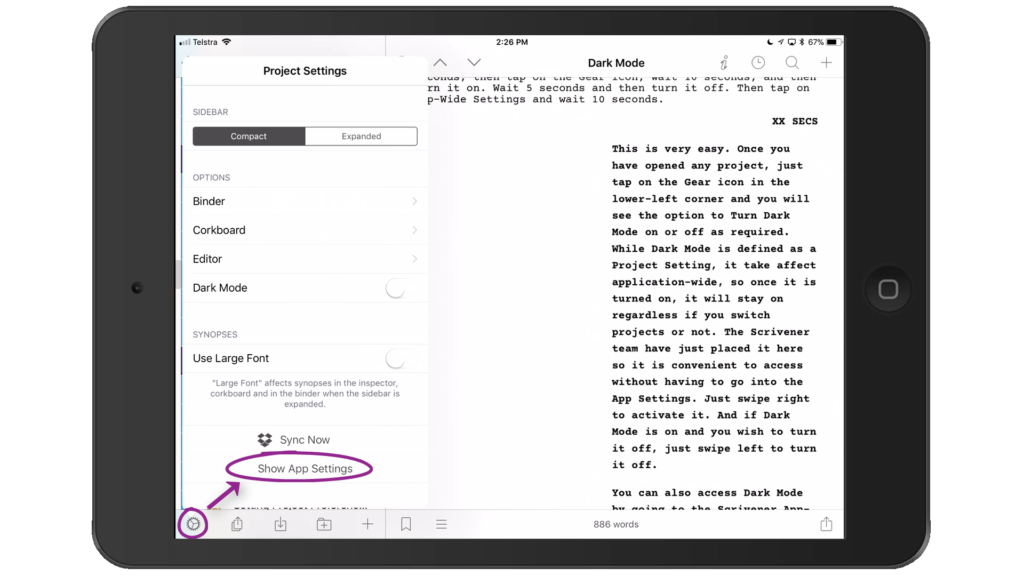 Scrivener App Settings and Best Scrivener iOS Sync Settings